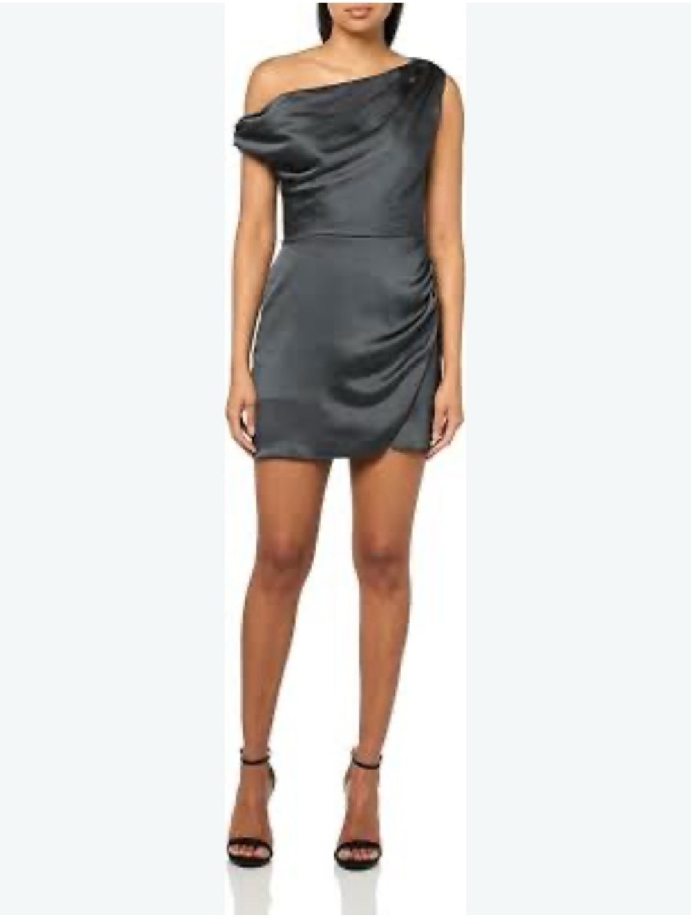 Show Me Your MuMu One-Shoulder Satin Mini Dress in Charcoal Gray